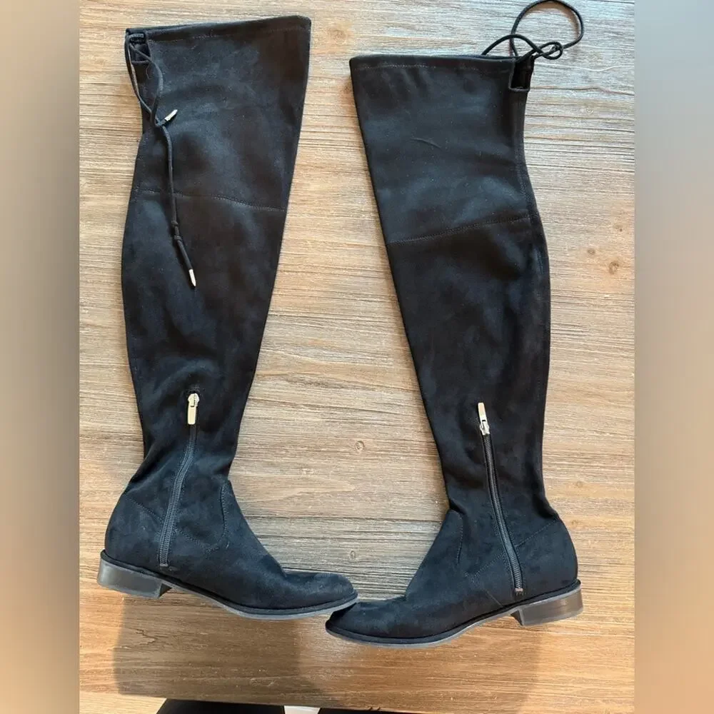 Marc Fisher Over-the-Knee Boots Black Low Heel Thigh High 5.5 Like New